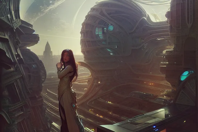 Image similar to ultra realistic, beautiful men and women in a futuristic utopian street, sci - fi, intricate details, eerie, highly detailed, octane render, 8 k, art by artgerm and alphonse mucha and greg rutkowski