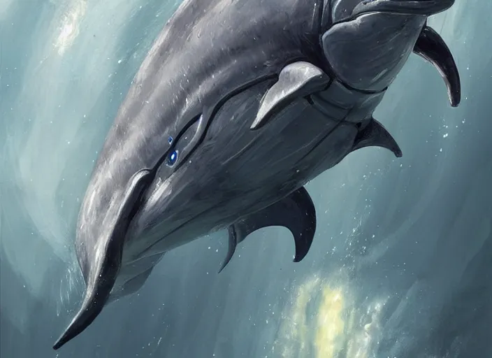 Image similar to concept art of cyborg dolphin, oil painting by jama jurabaev, extremely detailed, brush hard, artstation, for aaa game, high quality, brush stroke