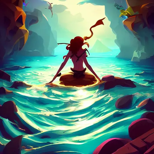 Image similar to painting mermaid treasure on sea of thieves game avatar hero smooth face median photoshop filter cutout vector, behance hd by jesper ejsing, by rhads, makoto shinkai and lois van baarle, ilya kuvshinov, rossdraws global illumination