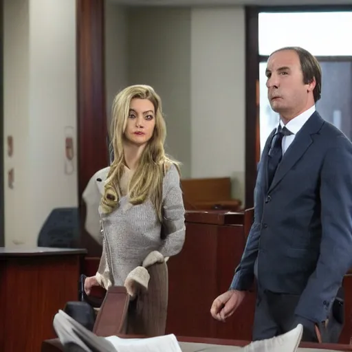 Image similar to Saul Goodman in a courtroom with Amber Heard