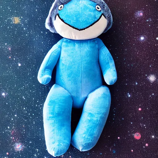 Image similar to blue'snappy gifts'human - sized plush doll, on the moon, holding gift, happy atmosphere, high detail, soft lighting, 8 k