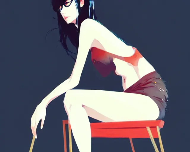 Image similar to a ultradetailed beautiful panting of a stylish woman sitting on a chair, by conrad roset, greg rutkowski and makoto shinkai, trending on artstation