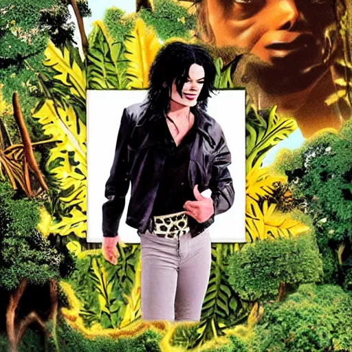 Image similar to half michael jackson half cheese in a jungle of rousseau