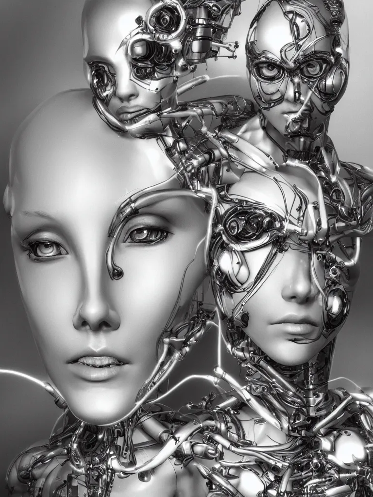 Image similar to a gorgeous concept art drawing of a female cybernetic woman with exposed biological eyes and heart, and wiring underneath her mannequin body. mid shot drawing, soft lighting, realistic, smooth face, 8 k high definition, insanely detailed, intricate, elegant, trending on artstation. influenced by chris fodd and chris moore and vincent di fate.