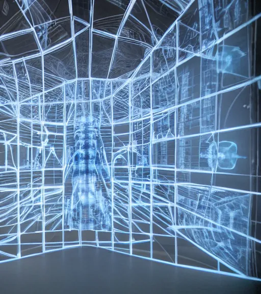 Image similar to x - ray cyber architecture installation, art exhibition, biennale, museum, vr, virtual