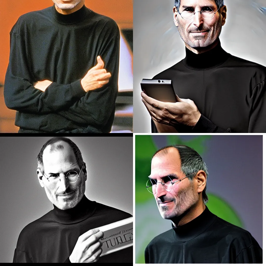 Prompt: steve jobs in a black turtleneck, as an actual turtle