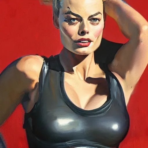 Prompt: greg manchess portrait painting of margot robbie as t - 8 0 0 terminator, medium shot, asymmetrical, profile picture, organic painting, sunny day, matte painting, bold shapes, hard edges, street art, trending on artstation, by huang guangjian and gil elvgren and sachin teng