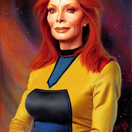 Image similar to a portrait of dr crusher, star trek the next generation. highly detailed painting by gaston bussiere, craig mullins, j. c. leyendecker, furry