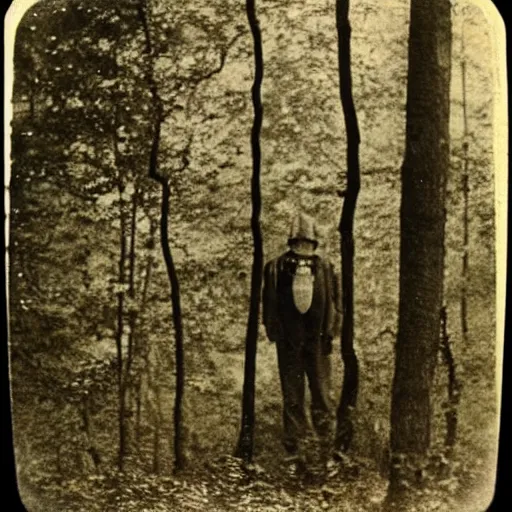 Image similar to man with the upside down face in woods, creepy, 1910 Polaroid