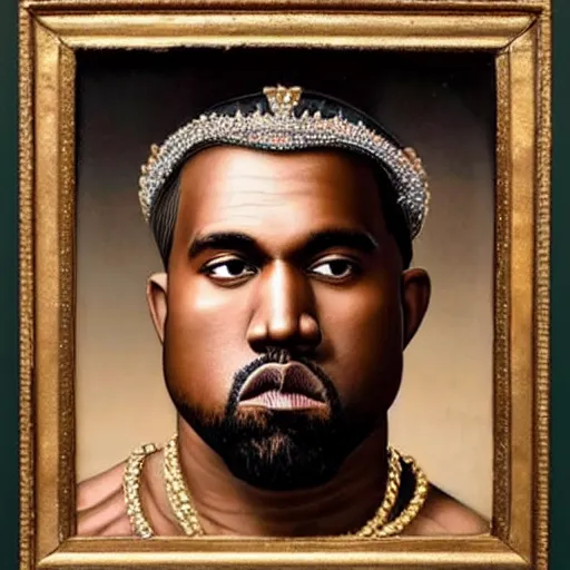 Image similar to a renaissance style portrait painting of kanye west wearing a crown