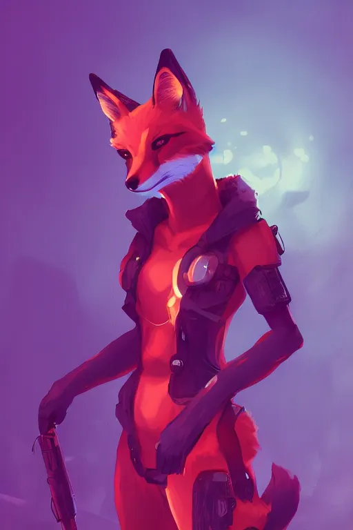 Image similar to a fox fursona, trending on artstation, by kawacy, furry art, digital art, cyberpunk, high quality, backlighting