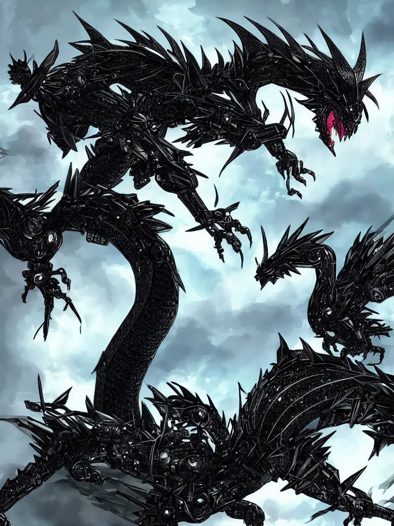 Image similar to a robotic black dragon attacks