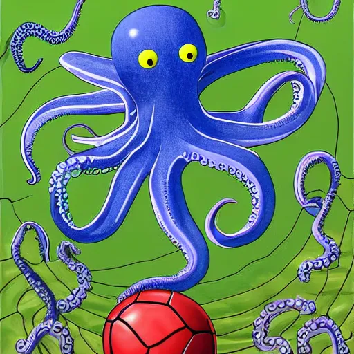 Image similar to octopus playing football, highly detailed digital art