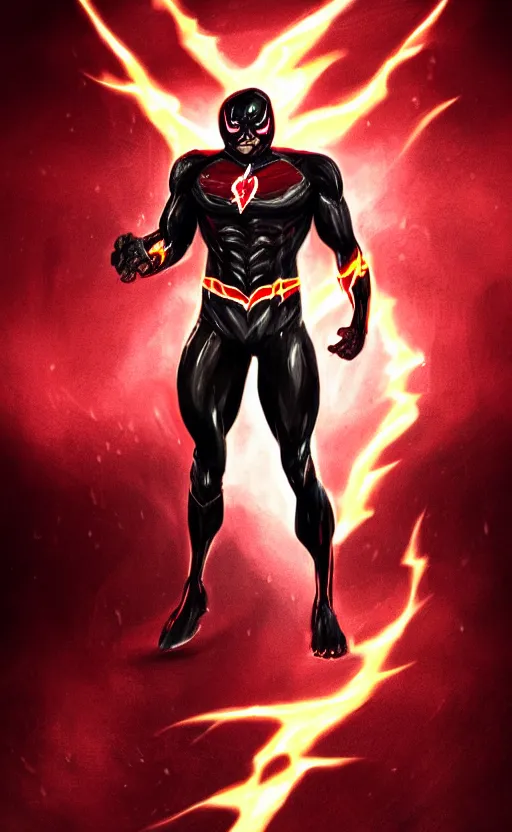 Image similar to full body portrait of venom as the flash, black and red, dynamic lighting, cinematic, ultra detailed, trending on art station, stunning visuals, creative, fantasy concept art