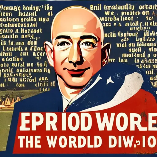 Prompt: jeff bezos as a world war ii propaganda poster