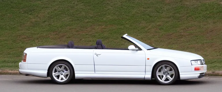 Image similar to Casablanca White Audi A4 B6 Avant Convertible (2002), soft top roof raised, red interior, created by Barclay Shaw