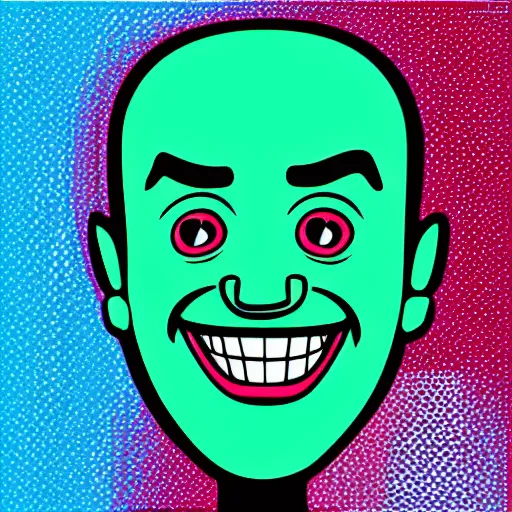 Image similar to handsome, pop art cartoon style, cartoon network, detailed portrait, big smile, long chin