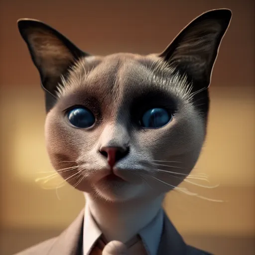 Prompt: portrait of a female siamese cat wearing a suit, photorealistic, unreal engine, intricate complexity, cinematic