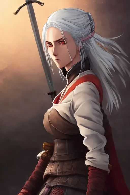 Prompt: anime portrait of ciri from the witcher dressed as a samurai and a demon girl, in the background you can see the universe. official art, key visual, studio lightning, very detailed bd cover, Studio Ghibli, hyperrealistic, artstation, caustics, trending on Artstation, 8K, octane renderer, rtx on