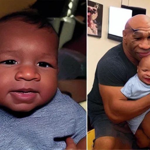 Image similar to a baby with the adult face of mike tyson, hyper realistic.