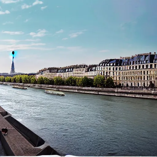 Prompt: the bank of the seine in paris in the year 2 0 2 0