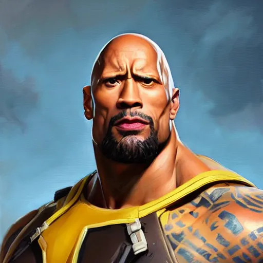 Image similar to greg manchess portrait painting of fully armored foundation aka dwayne the rock johnson from fortnite as overwatch character, medium shot, asymmetrical, profile picture, organic painting, sunny day, matte painting, bold shapes, hard edges, street art, trending on artstation, by huang guangjian, gil elvgren, ruan jia, greg rutkowski, gaston bussiere