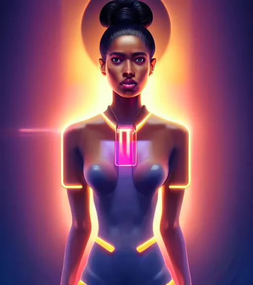 Image similar to symmetry!! spanish princess of technology, solid cube of light, hard edges, product render retro - futuristic poster scifi, lasers and neon circuits, beautiful brown skin woman spanish princess, intricate, elegant, highly detailed, digital painting, artstation, concept art, smooth, sharp focus, illustration, dreamlike, art by artgerm