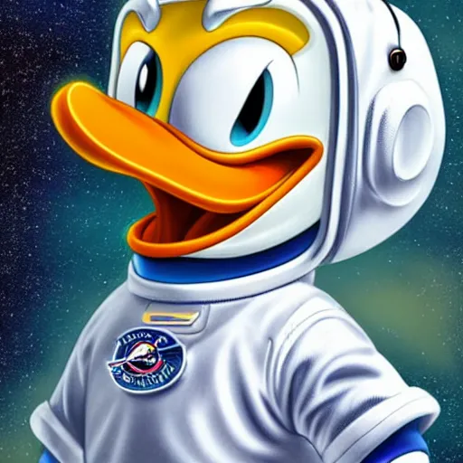 Image similar to donald duck as an astronaut, real life, photorealistic, 3 d