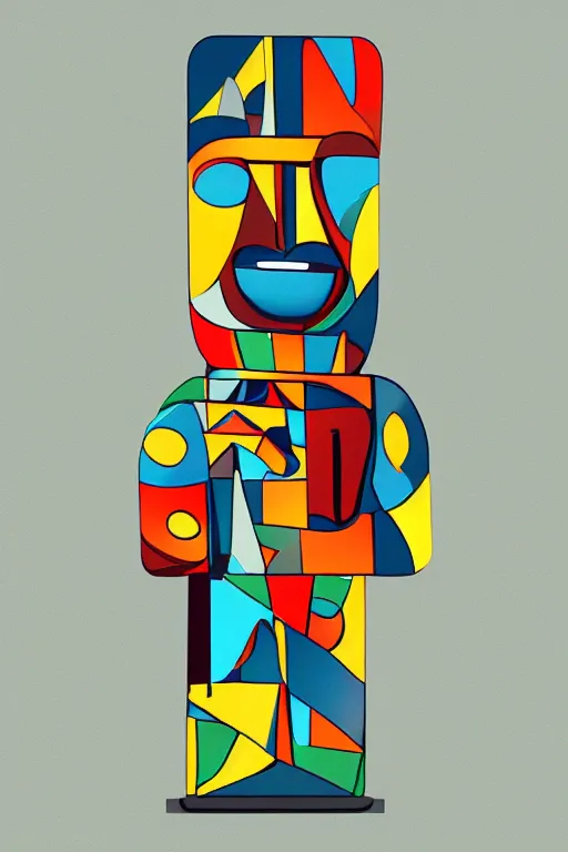 Image similar to cubist moai statue cutout digital illustration cartoon colorful beeple