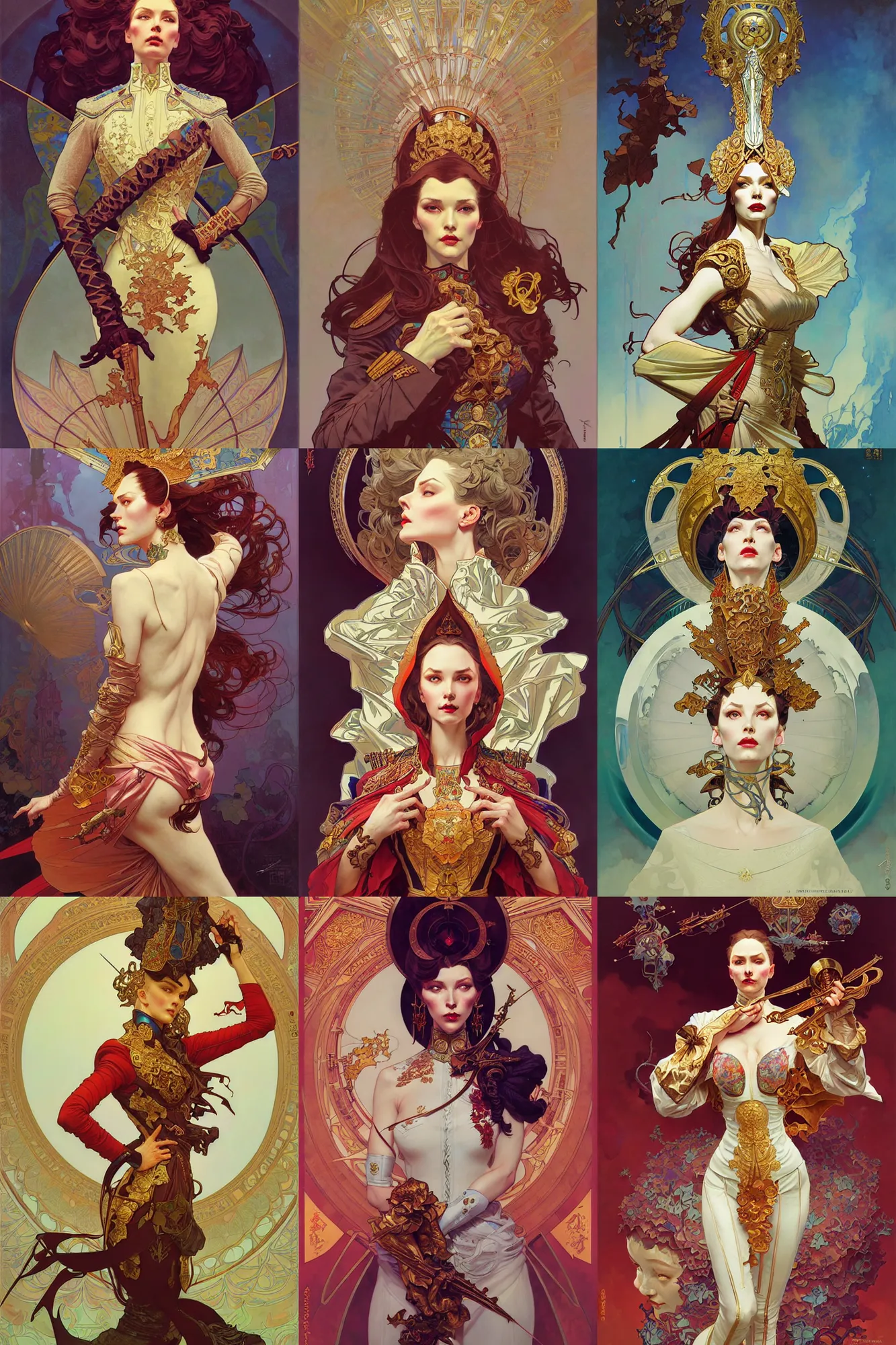 Prompt: russian tsarina, art by joseph leyendecker, peter mohrbacher, ruan jia, marc simonetti, ayami kojima, cedric peyravernay, alphonse mucha, victo ngai