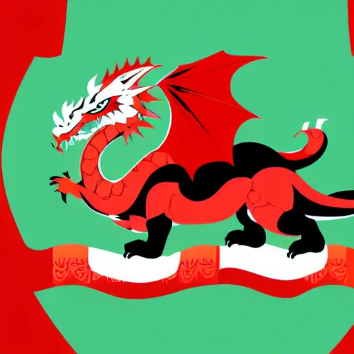 Image similar to vector art of welsh dragon and panda mixed, intercrossed, chimera, welsh flag, adobe illustrator