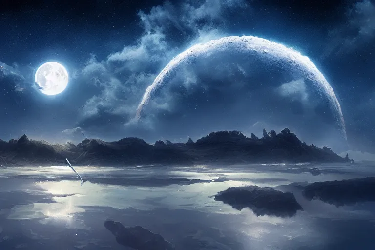 Prompt: the moon is the lure of an angler fish in the ocean of the sky by jessica rossier
