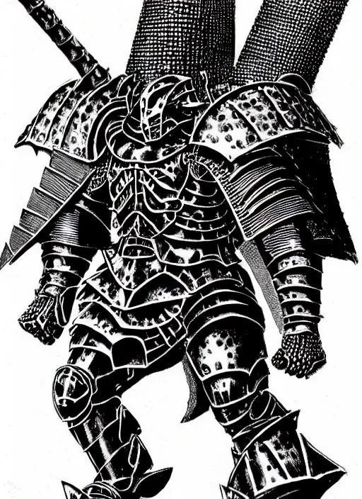 Image similar to wrewolf armored knight by kentaro miura
