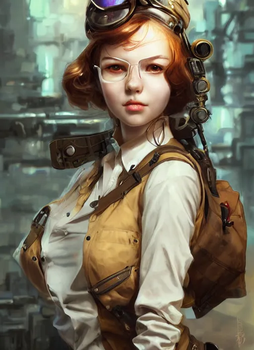 Image similar to girl, steampunk, goggles, pilot, portait, made by stanley artgerm lau, wlop, rossdraws, james jean, andrei riabovitchev, marc simonetti, yoshitaka amano, artstation