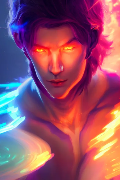 Image similar to a human elemental sorcerer, blurred environment background, colorful magic effects, white skin, portrait, male, clothed, sharp focus, digital art, concept art, trending on artstation, dynamic lighting, by emylie boivin and rossdraws