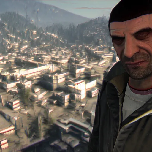 Image similar to ingame screenshot of niko bellic from gta 4 in dying light 2