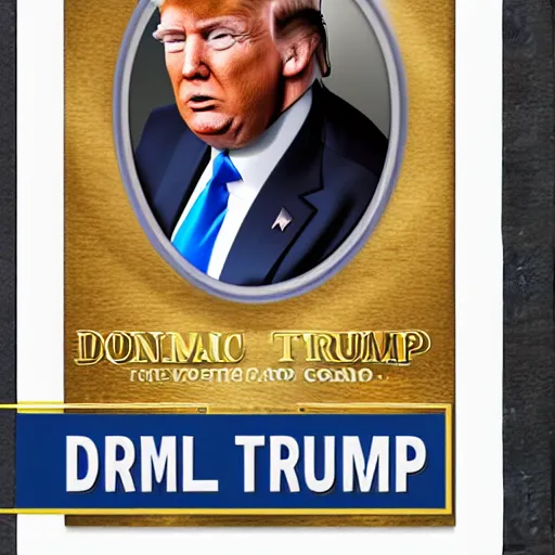 Prompt: donald trump card, trump card, product concept art, fresco, fine portrait, caricature, hyperrealistic, trump card, card