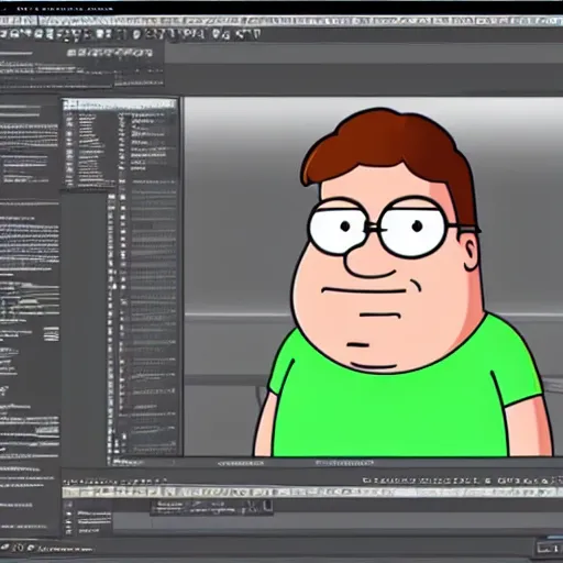 Prompt: photo of a person using a 3 d modelling program on their computer to model peter griffin