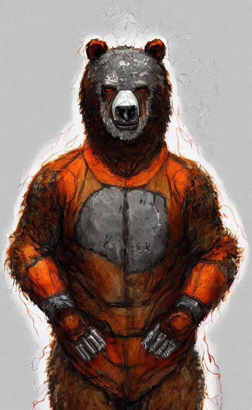 Prompt: portrait of full body bear beast-man wearing a hazmat suit, glowing eyes, digital art, concept art, highly detailed, sharp focus