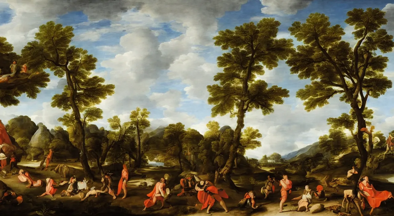 Prompt: A beautiful landscape painting of the future by Abraham Begeyn and Abraham Bloemaert and Abraham Bosschaert