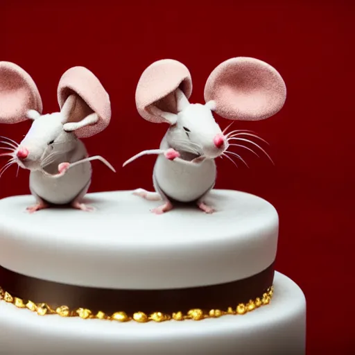 Image similar to 2 mice dancing on top of a wedding cake, award winning, national geographic