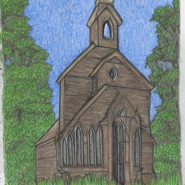 Image similar to overgrown abandoned church in a concrete jungle, colored pencil drawing