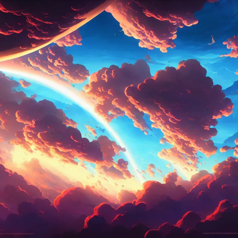 Image similar to treasure planet, clouds!, beautiful lighting, vivid colors, intricate, elegant, smooth, sharp focus, highly detailed digital painting, concept art, cinematic, unreal engine, 4 k wallpaper, art by syd mead, terada katsuya, atey ghailan, svetlin velinov, tarmo juhola, cgsociety, artstation trending, deviantart featured