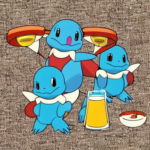 a group of the squirtle pokemon having a beer, Stable Diffusion