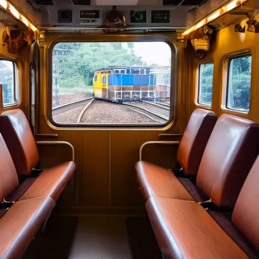 Image similar to photo of a train interior, a brown hamster is sitting on a seat, various poses, unedited, soft light, sharp focus, 8 k