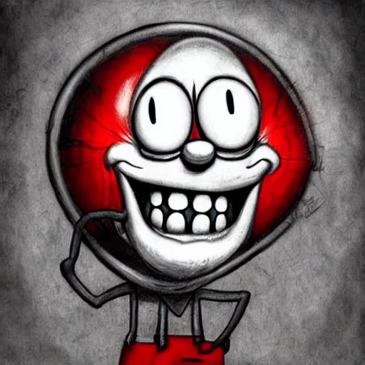 Prompt: surrealism grunge cartoon portrait sketch of spongebob with a wide smile and a red balloon by - michael karcz, loony toons style, pennywise style, horror theme, detailed, elegant, intricate