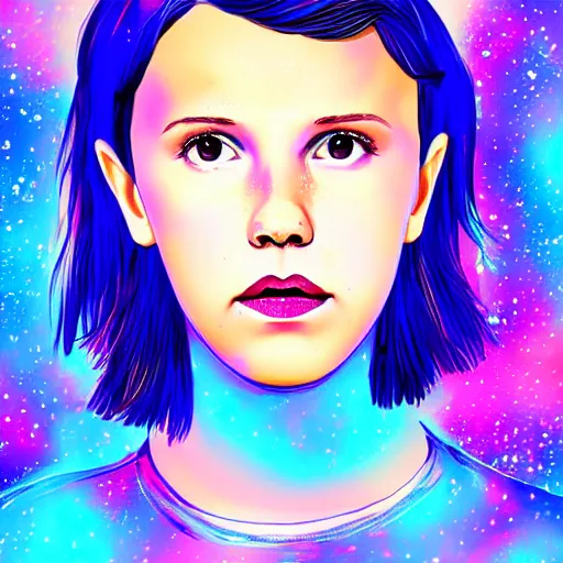 Image similar to Digital Art of Millie Bobby Brown made of galaxies