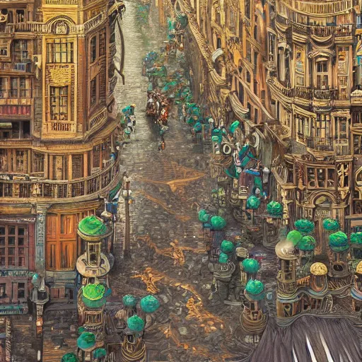 Prompt: gigantic ant walking through the center of a populated city, extreme detail, abstract realism, highly ornate intricate details, 1 9 2 0's colored pencil, 4 k, cinematic lighting,