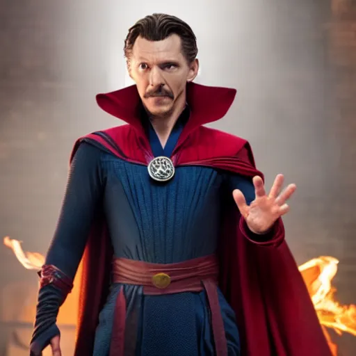 Image similar to Tom Holland as Dr. Strange. Movie still frame. 4k UHD