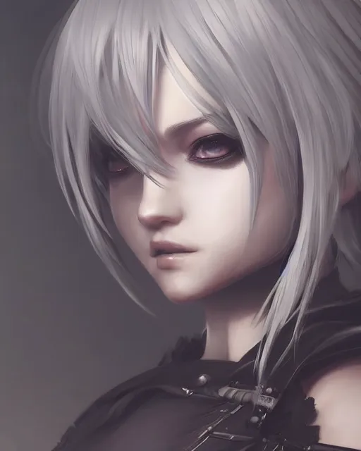 Prompt: a stunning portrait of yorha 2b from nier, digital art by Ross Tran and Angel Ganev, highly detailed, trending on artstationhq